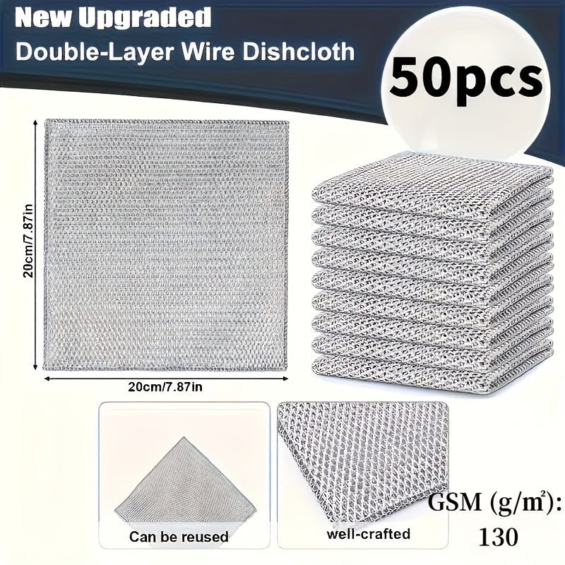 50-Pack Reusable Stainless Steel Kitchen Scrubber, Scratch-Resistant Knitted Cleaning Cloth for Dishes, Pots, and Pans