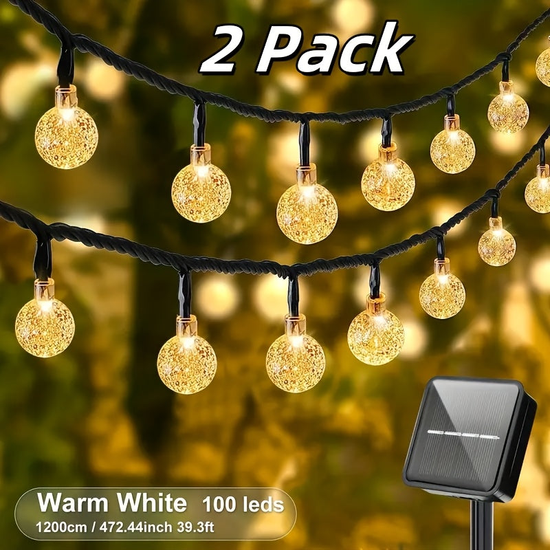 100/200pcs Solar Outdoor Crystal Ball String Lights, Warm White Light, IP44 Waterproof, 800mAh Battery Capacity, Create A Romantic Atmosphere. Suitable For All Seasons, Ideal For Decorating Yards, Balconies, Gardens, Camping, Parties And More.