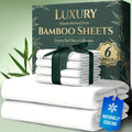 Bamboo Cooling Bed Sheets 6 Piece Set Deep Pocket 17 Inch Hot Sleepers Cloud Soft Luxury Fitted Sheet Flat Sheet Pillowcases Twin Full Queen King