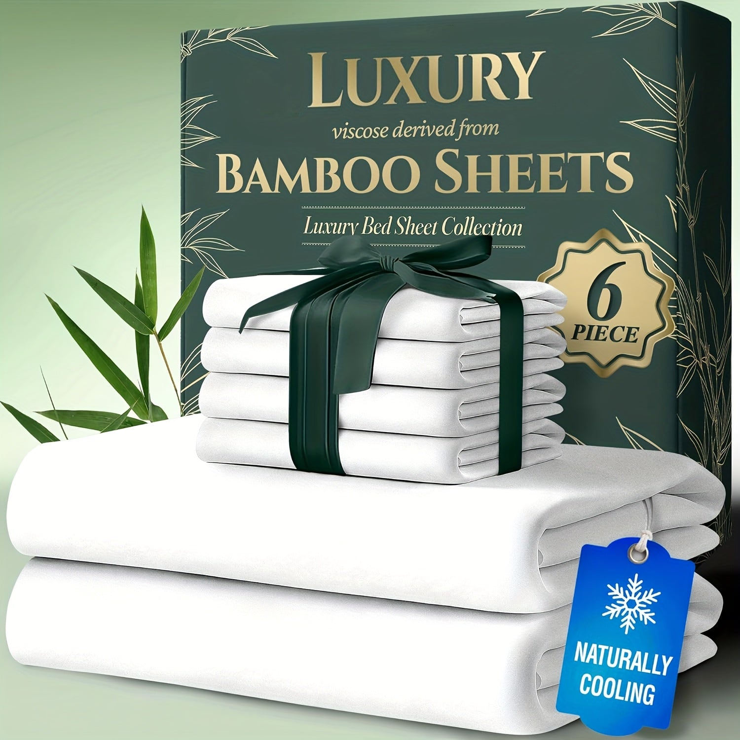 Bamboo Cooling Bed Sheets 6 Piece Set Deep Pocket 17 Inch Hot Sleepers Cloud Soft Luxury Fitted Sheet Flat Sheet Pillowcases Twin Full Queen King