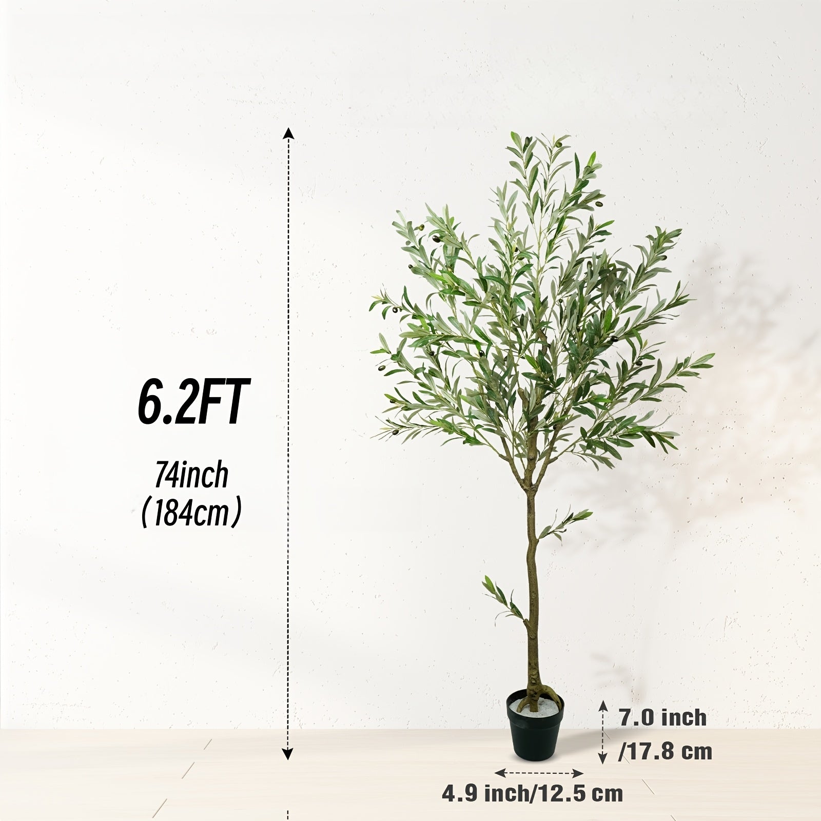 Artificial Olive Tree Indoor 5FT/6FT/7FT/8FT, Potted Tall Faux Olive Tree For Home Office Living Room Bathroom Bedroom Floor Fronted Door Decor, Large Fake Silk Olive Tree Plant With Lifelike Trunk Branch Fruits Leaves Outdoor Decor Accessories