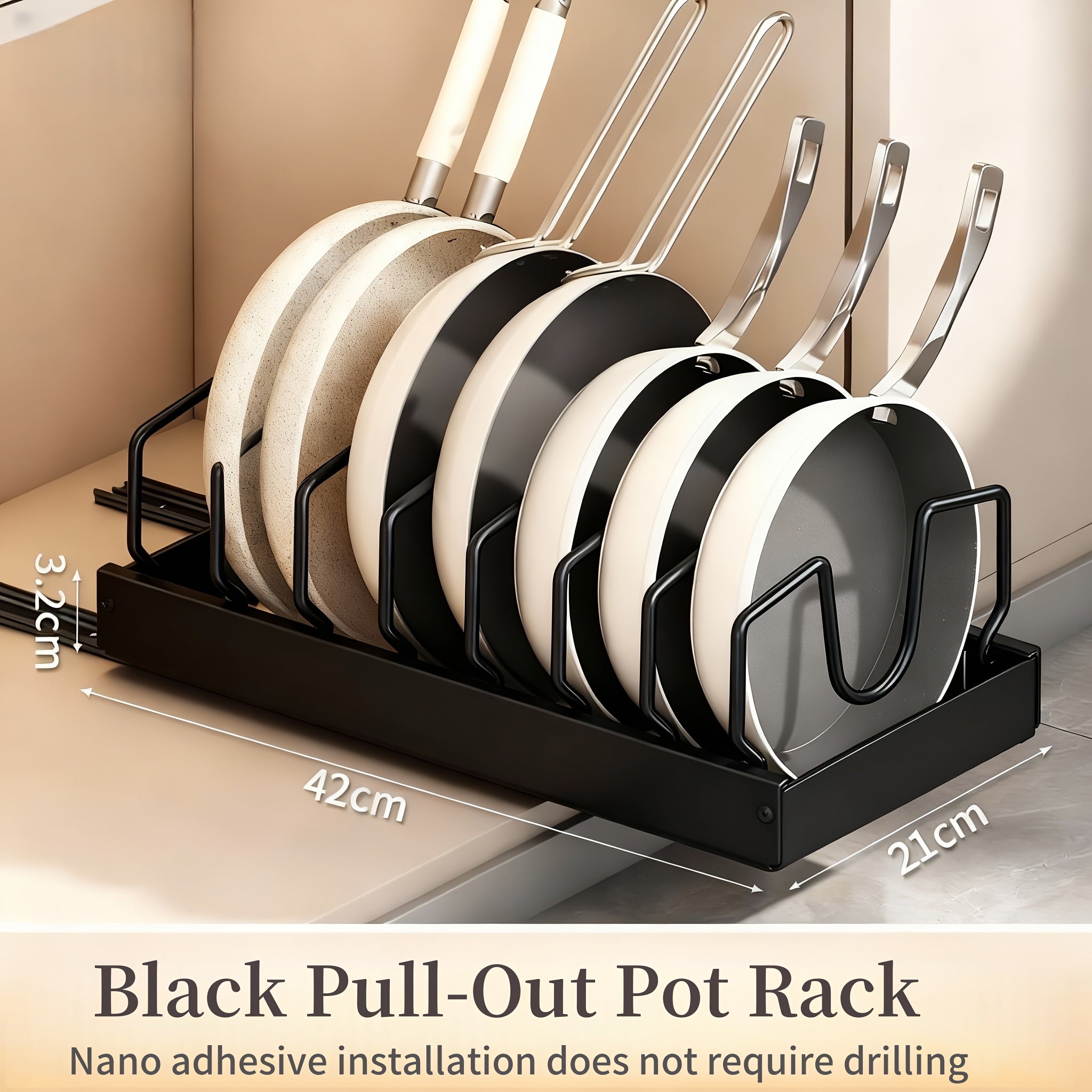 Under Pull-Out Pot And Pan Storage Cabinets, Sliding Lid Rack And Kitchen Pan Rack, Slide-Out Cabinet Storage Cabinet for Pot Lids, Baking Trays, Utensils, 8 Adjustable Dividers, Kitchen Organizers And Storage