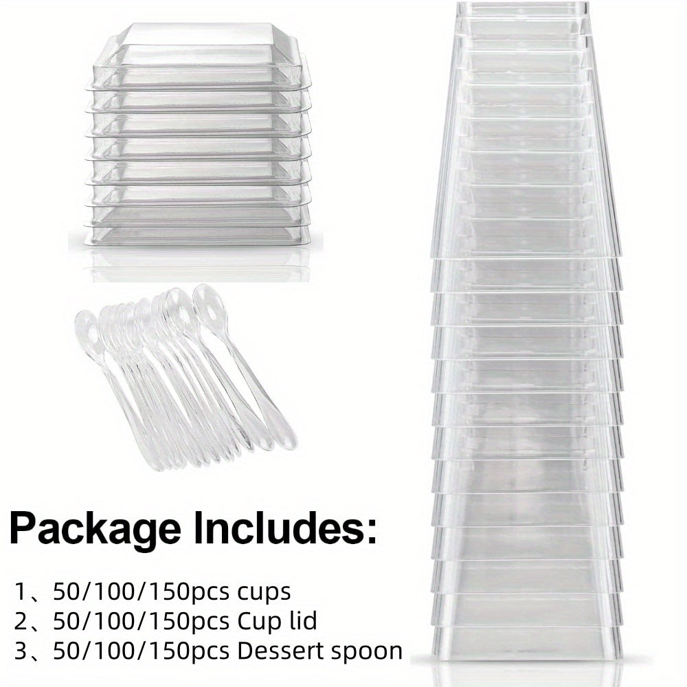 (Quick Arrival) 25/50/100/150/200 Packs 5/8oz Plastic Dessert Cup with Lid & Spoon Set, Pudding Cup with Lid, Mini Dessert Cup, Party Gathering Use, Suitable for Large Gatherings, Family Gatherings, Camping Picnics