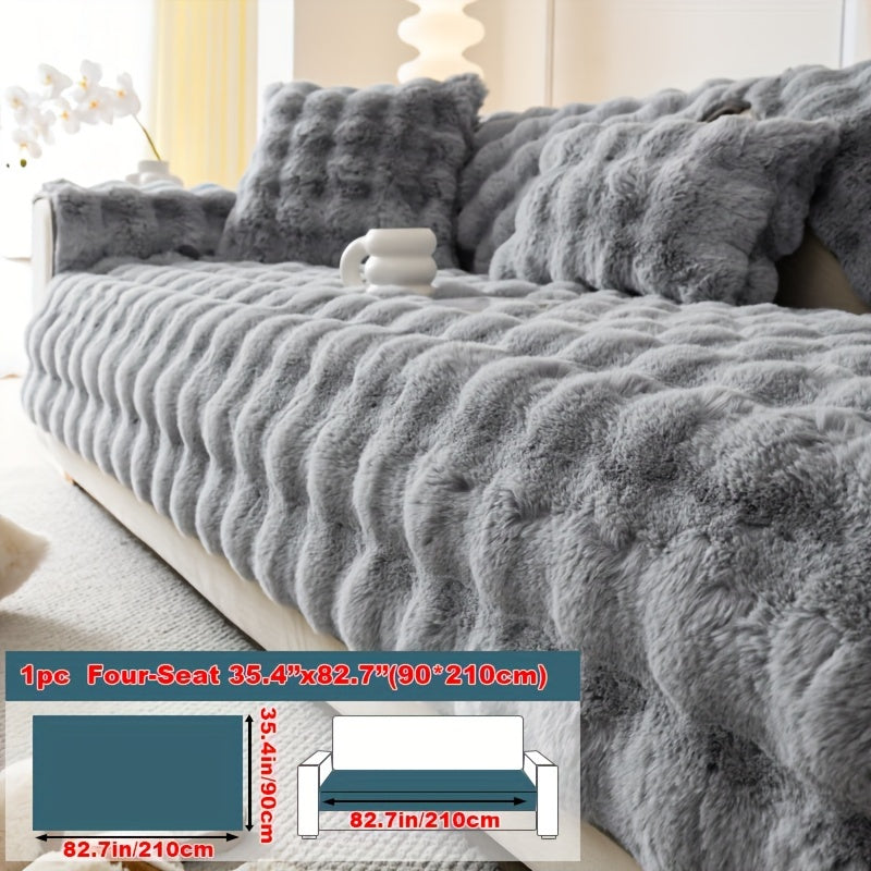 1pc Faux Rabbit Plush Sofa Cover - Winter Warm Thickened Soft Pet-Friendly Anti-Slip Furniture Protection Cover for Bedroom, Office, Living Room