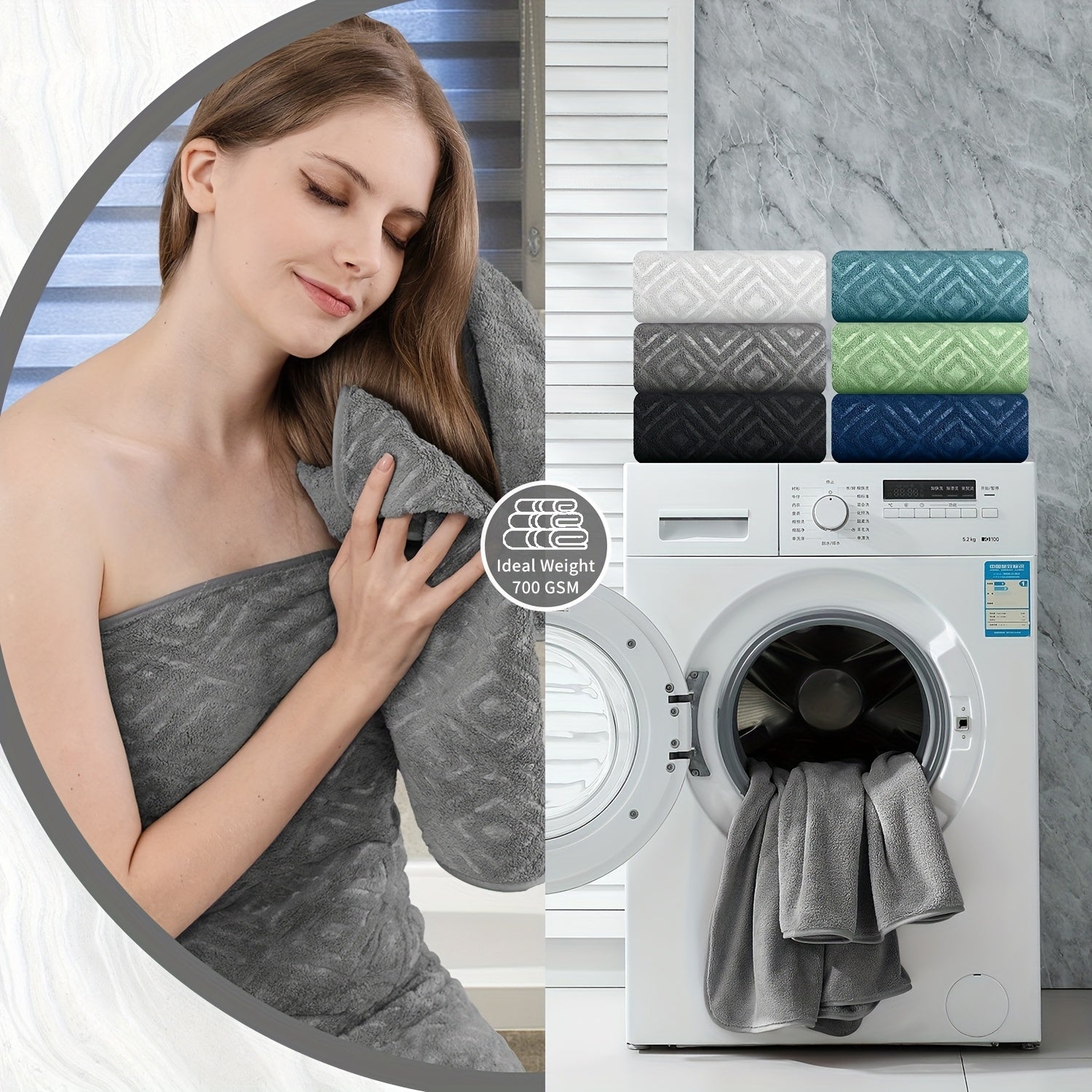 8pcs Extra Large Bath Towel, Ultra-Soft Thick Bath Towel Highly Absorbent Quick Dry Towel 700GSM Includes 2 Oversized Bath Towels & 2 Hand Towels & 4 Towels for Bathroom Hotels Gym, Wash Cloths