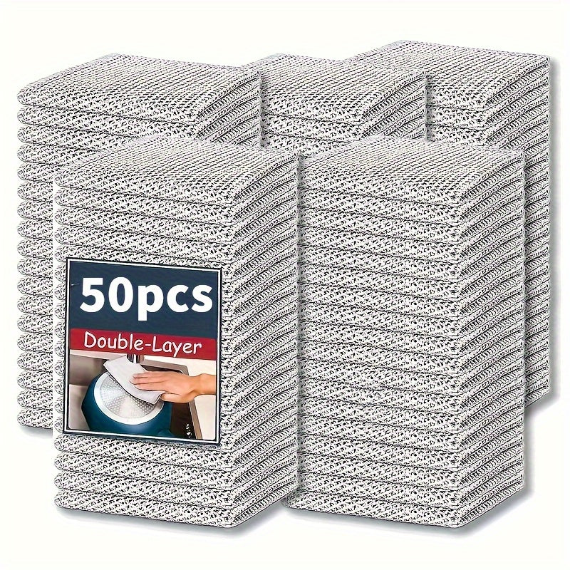 50-Pack Reusable Stainless Steel Kitchen Scrubber, Scratch-Resistant Knitted Cleaning Cloth for Dishes, Pots, and Pans