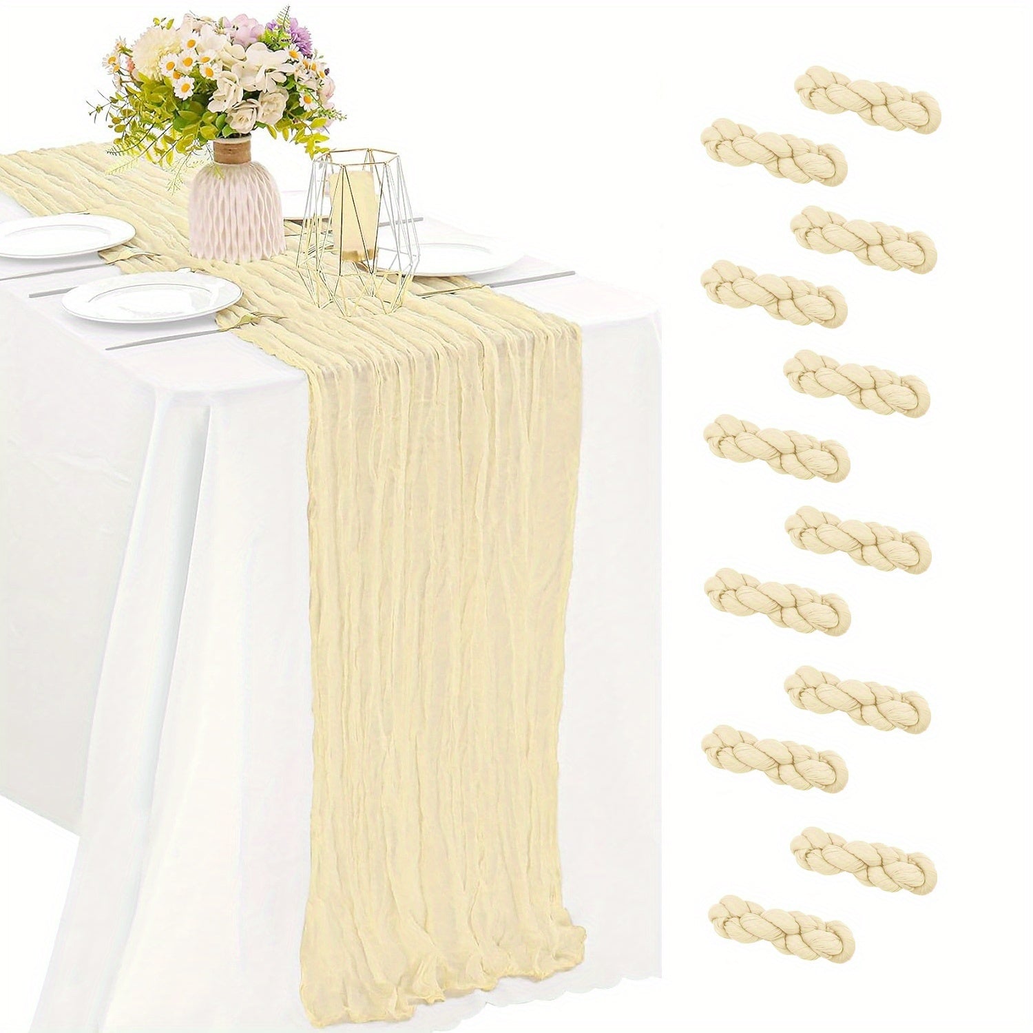 12pcs Cheesecloth Table Runner 10ft Boho Gauze Table Runner 21.3*120Inch Rustic Cheese Cloth Roll Romantic Long Cheesecloth Bulk for Wedding Bridal Shower Birthday Party Decor