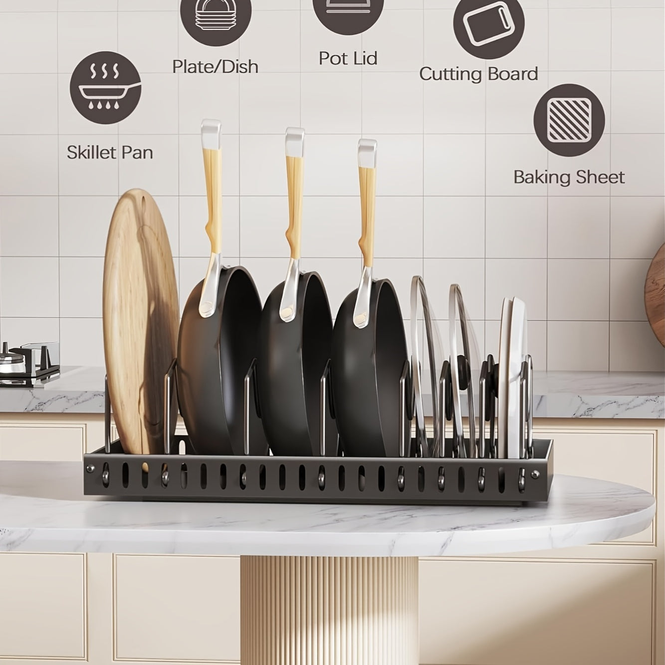 1/2pcs Pull-Out Pot And Pan Storage Box For Cabinets, Kitchen Sliding Lid Rack And Pan Holder, Cabinet Sliding Storage Box For Storing Lids, Baking Tools, And Plates, 8/16 Adjustable Dividers, Kitchen Decor And Accessories.