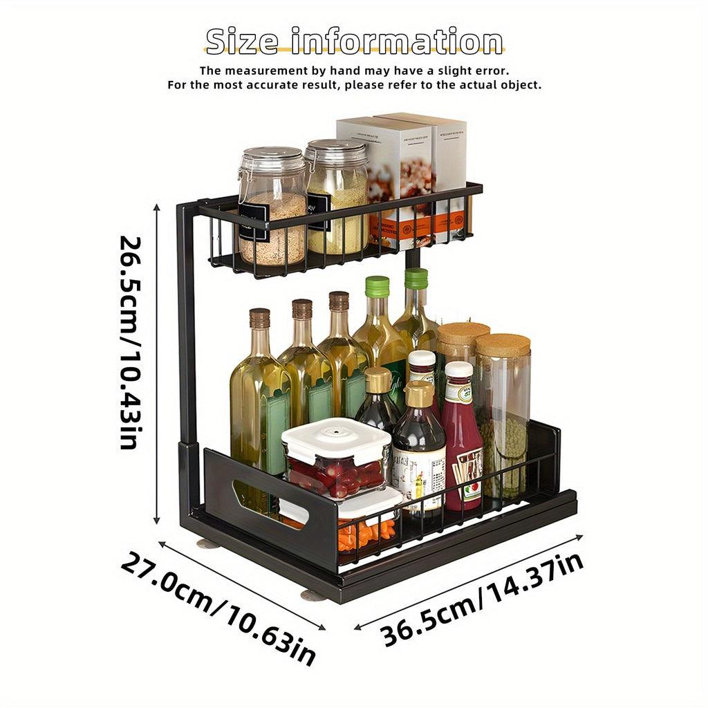 1/2pcs 2-story kitchen sink storage containers，push-pull cabinet organizer, kitchen and bathroom organizers and storage, study, tabletop, metal sliding drawers, practical and convenient kitchen accessories essentials, kitchen organizers and storage.