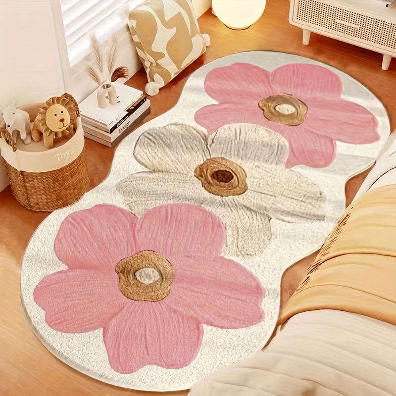 1000gsm Heavy-Duty Acrylic Fiber Floor Mat - Non-Slip Backing, Soft Plush Mat with Transparent Floral Pattern in Blue, Beige, Brown, Black, White, Gray, - Machine Washable Indoor/Outdoor Carpet for Living Room, Bedroom, Office - Luxury Home Decor &