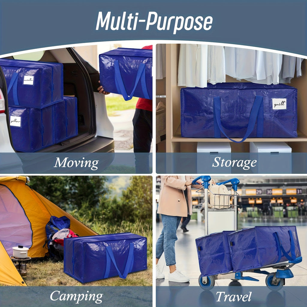 6/2 Pack Extra Heavy Duty Large Moving Bags With Strong Zipper & Comfortable Handles, Sturdy & Durable Clothes Storage Bags Totes Bins, Packing Moving Boxes For College Supplies, Blue