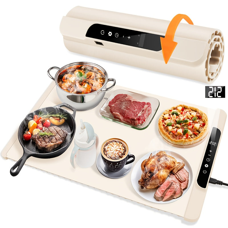 Food Warming Pad, Made Of Silicone, with 3 Temperature Levels And 6-hour Timing Function, Electric Heating Pad with Full Surface Rapid Heating Function, Foldable Food Warming Tray for Buffet Party Kitchen Countertop