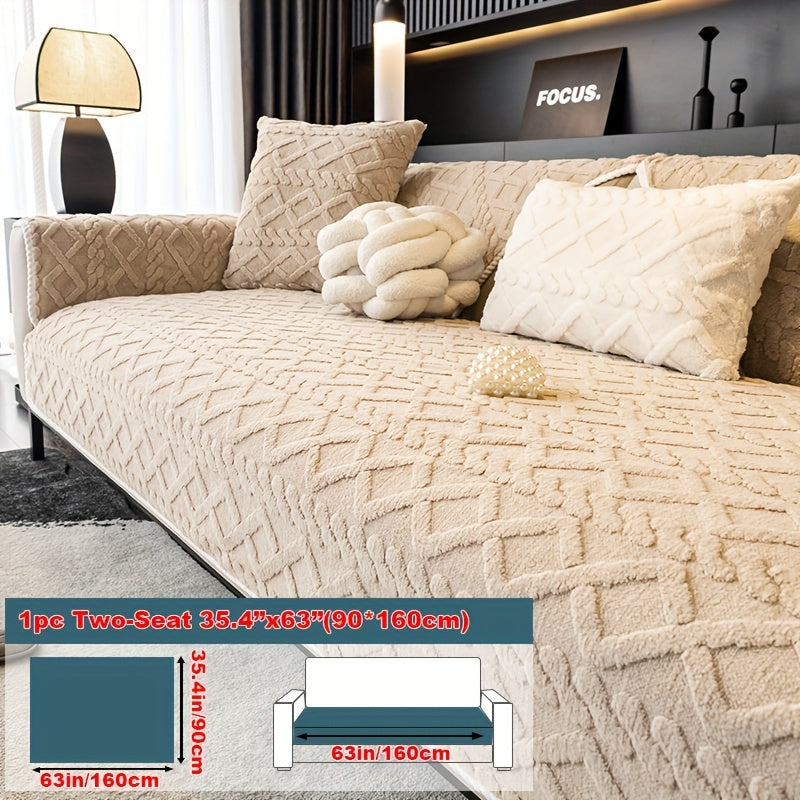 1pc Plush Sofa Mat, Polyester Shu Velveteen Jacquard Knit Fabric Couch Cover, 200-250 g/㎡, Separate Seating Modern Style, Machine Washable Anti-Slip Protection, for Bedroom Office Living Room Home Decoration