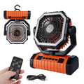 20000Mah Portable LED Camping Fan with Built-In Light, Rechargeable Ventilator, USB Rechargeable Outdoor Cooling Fan for Tents, Hiking, Fishing - Rugged Compact Design, Green And Orange, Hiking Essentials, Sturdy Handle Feature, Camping Additions