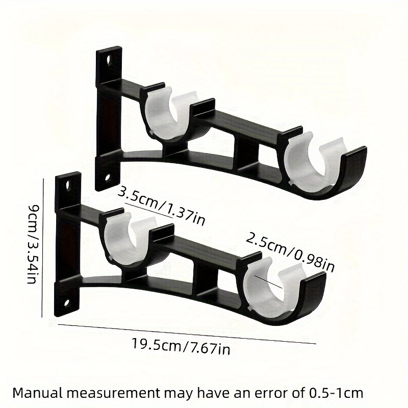 4pcs Heavy Duty Aluminum Alloy Double Curtain Rod Brackets - Sturdy Hook & Base Accessories for Secure Hanging