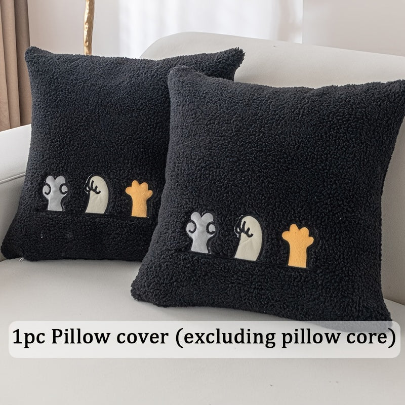 1pc Plush Thick Shearling Sofa Cover with Cute Animal & Bone Embroidery - Pet-Friendly, Non-Slip Couch Protector for All Sofa Sizes from Single to Four-Seater - Soft, Warm Decor for Living Room, Bedroom, Office, Sofa Covers for Living Room
