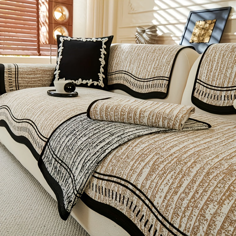 2/3/4/Large-4 Seater Premium Minimalist Chenille Sofa Cushion, All Season Universal Sofa Cushion, Fixed Anti Slip And Anti Cat Scratch Sofa Towel, Soft Chenille, Non-Slip Sofa Cover, Suitable For Living Room, Bedroom, Easter Home Decoration
