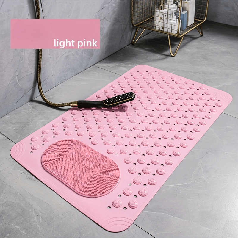 Non-Slip PVC Bath Mat with Massage Buttons - Light Blue & Multi-Color Polka Dot Pattern, Rectangular Shower and Bathroom Safety Mat, 0.35inch Thick, Durable PVC Material, Bath Accessories