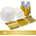 Set of 350/700 Golden/Silver Disposable Plates for 50/100 Guests, Disposable Plastic Plates for Parties, Wedding, Graduation, Birthday, Dinnerware Set of Dinner Plates, Salad Plates, Cutlery, Cups And Napkins