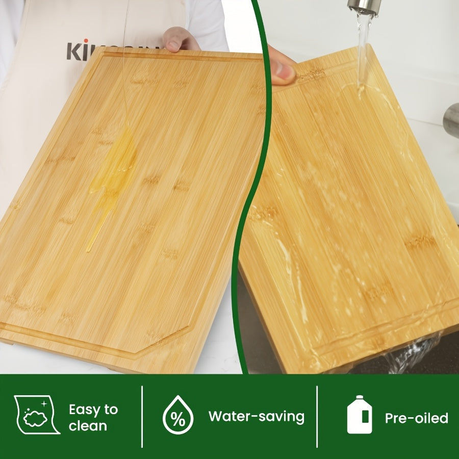 4pcs of Oversized Bamboo Chopping Board Set with Juice Tank Design, Suitable for Durable Chopping Boards for Meat, Vegetables and Fruits. Mother's Day/ Father's Day Gifts, Essential Kitchen Tools for Family and Friends., Fruit Slicing, Oversized