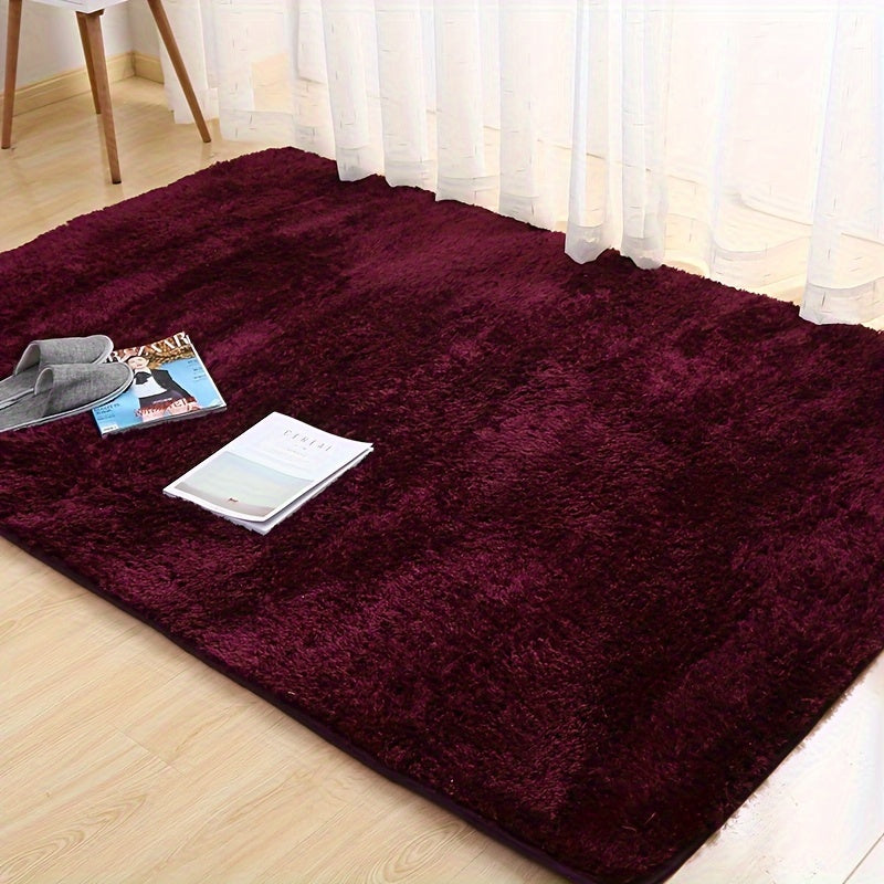 1pc Rectangle Area Rug, Polyester Fine Hairs Tufted Plush Carpet, 900g/㎡ Solid Color, Machine Washable Non-Slip Soft Floor Mat for Living Room Bedroom Bedside Indoor Décor