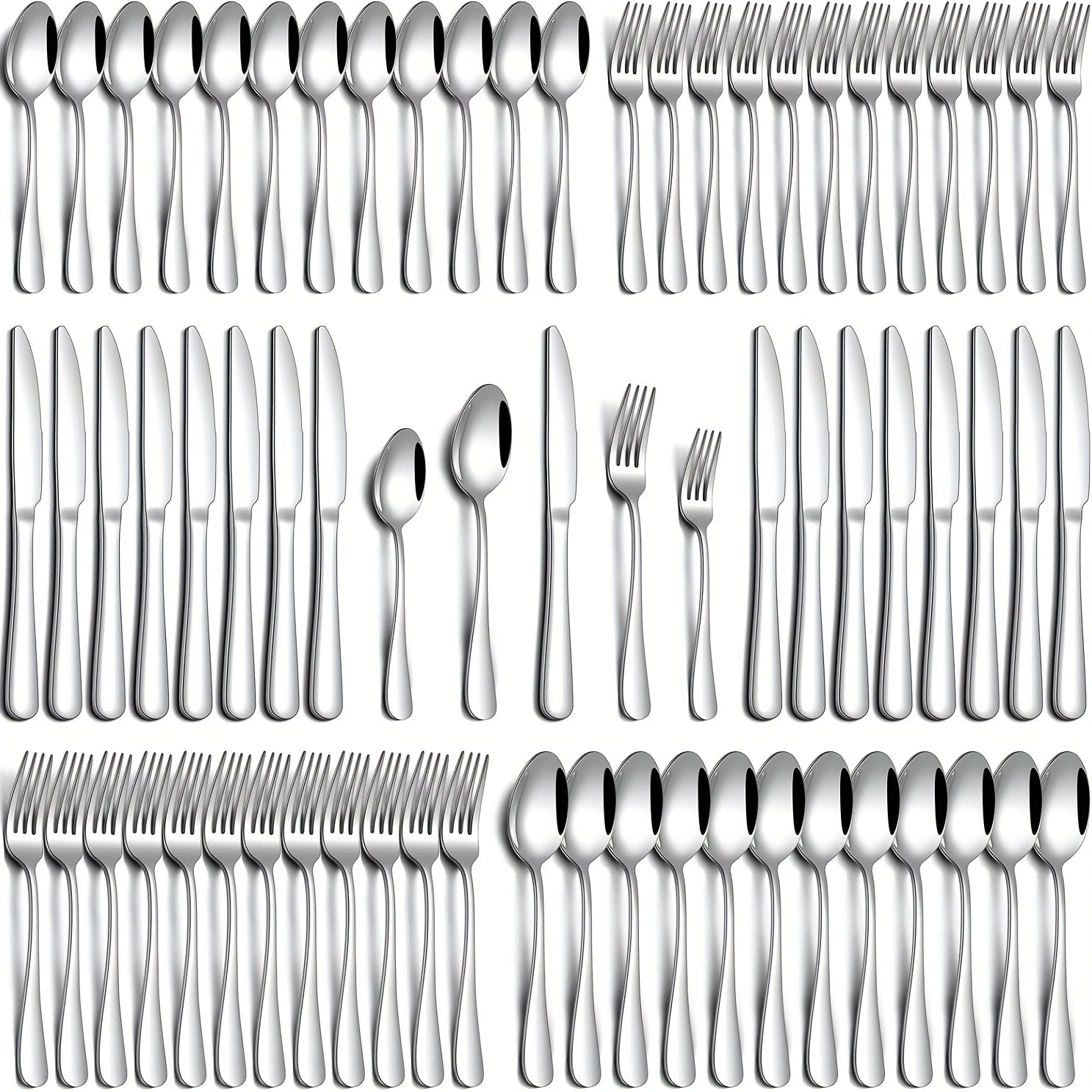 24/60pcs Silvery/Black Stainless Steel Tableware Suitable for 4/12 People to Use, Steak Knife, Salad Fork, Dessert Spoons, Cutlery Set with Gift Box, Kitchen Additions, Home Outdoor, Wedding Camping Stuff, Christmas Party Gift, Dishwasher Safe