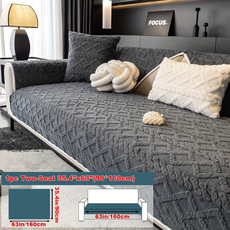 1pc Plush Sofa Mat, Polyester Shu Velveteen Jacquard Knit Fabric Couch Cover, 200-250 g/㎡, Separate Seating Modern Style, Machine Washable Anti-Slip Protection, for Bedroom Office Living Room Home Decoration