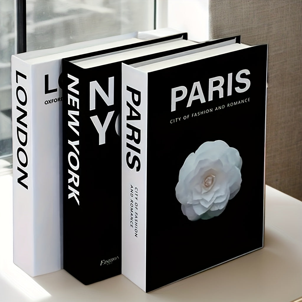 Decorative Faux Books Set of 3 Modern Fake Books for Home Decor Living Room Bedroom Coffee Table Shelf Parisian New York City Theme Minimalist Bookends