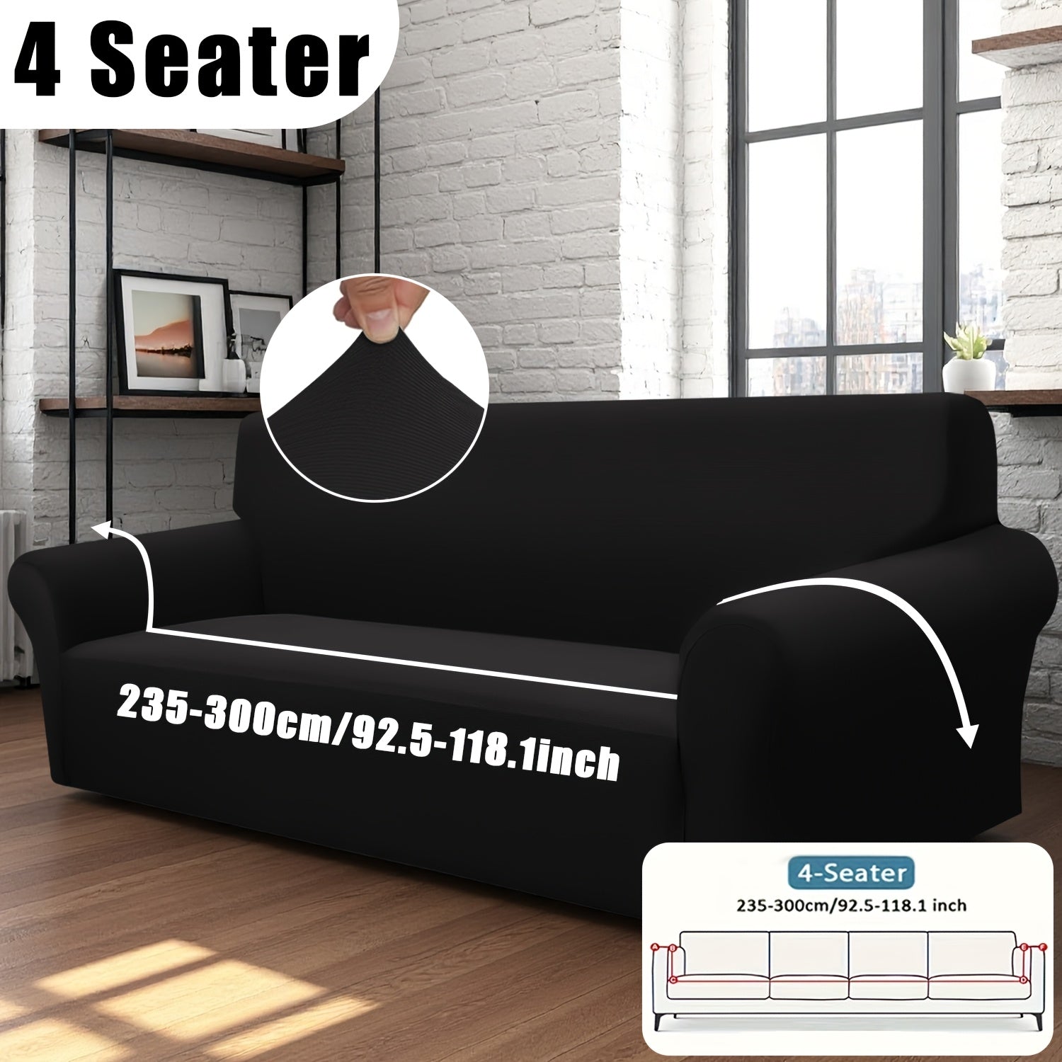Classic Stretch Sofa Cover with Elastic Band, Milk Fiber Fabric Slipcover-Grip, Machine Washable, Polyester And Spandex, Fits Armchair to 4-Seater Sofas, International Style Throw Design