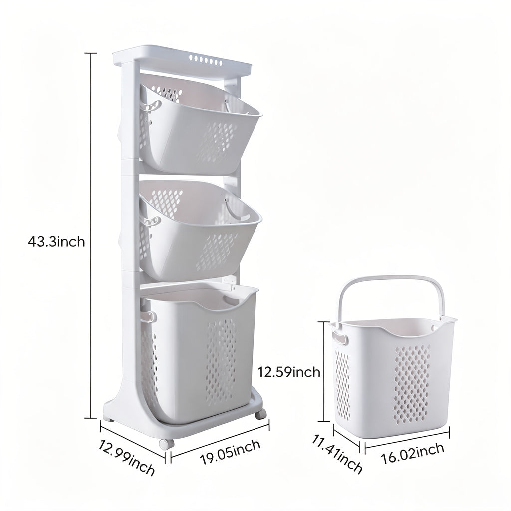 Laundry Hamper, Modern Upgrade 3/4 Tier Laundry Basket with Wheels, Large Capacity Laundry Basket, Movable By Layer Classification, Home Storage, Suitable for Laundry Room, Bathroom Decor And Accessories, Laundry Organizers And Storage