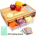 One Durable Bamboo Cutting Board Featuring Four Drawers Or Two Stainless Steel Trays, Designed with a Food Sliding Opening. This Carving Board Comes with Trays for Food Storage, Transport, And Easy Cleanup, Making It an Ideal Christmas Gift