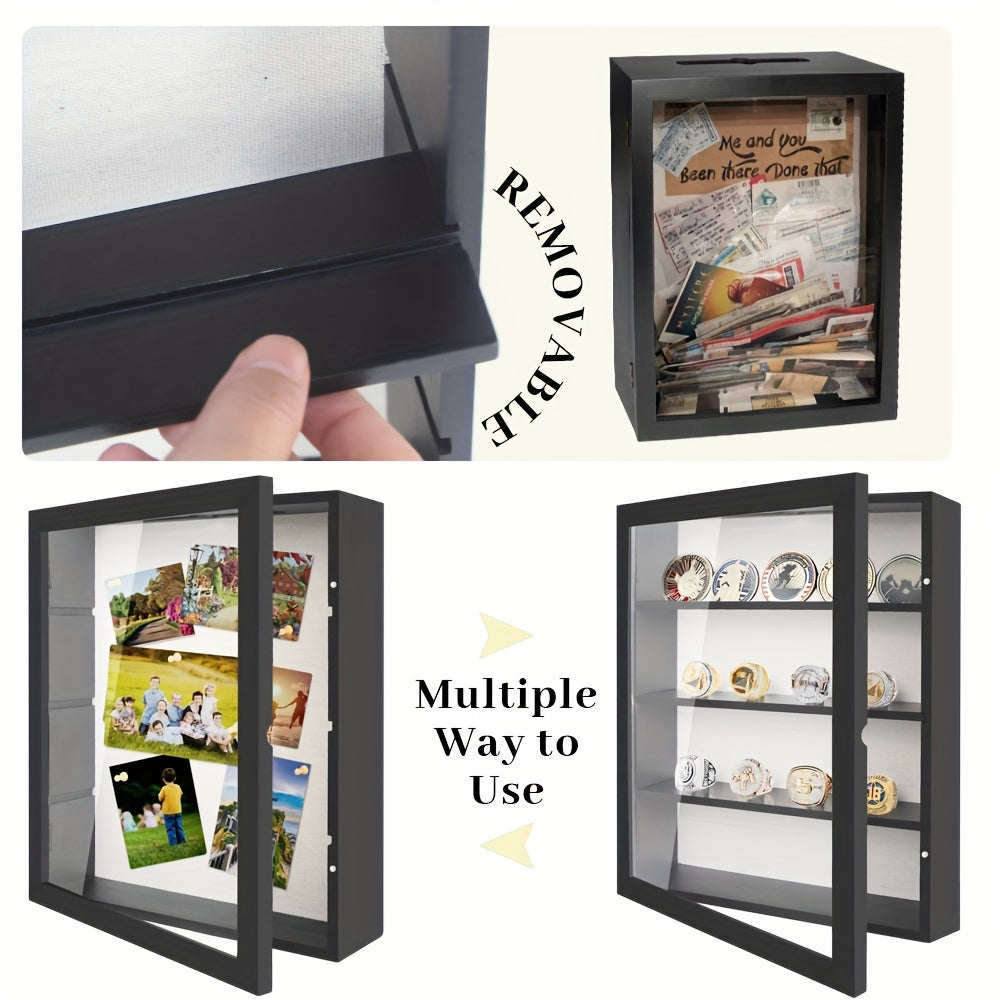 11X14/12X16 Shadow Box Frame with Linen Back - Large Rustic Memory Display Case for Flowers, Pictures, Championship Rings, Medals, Coins, Pins Collection And More, Including 4 Removable Shelves