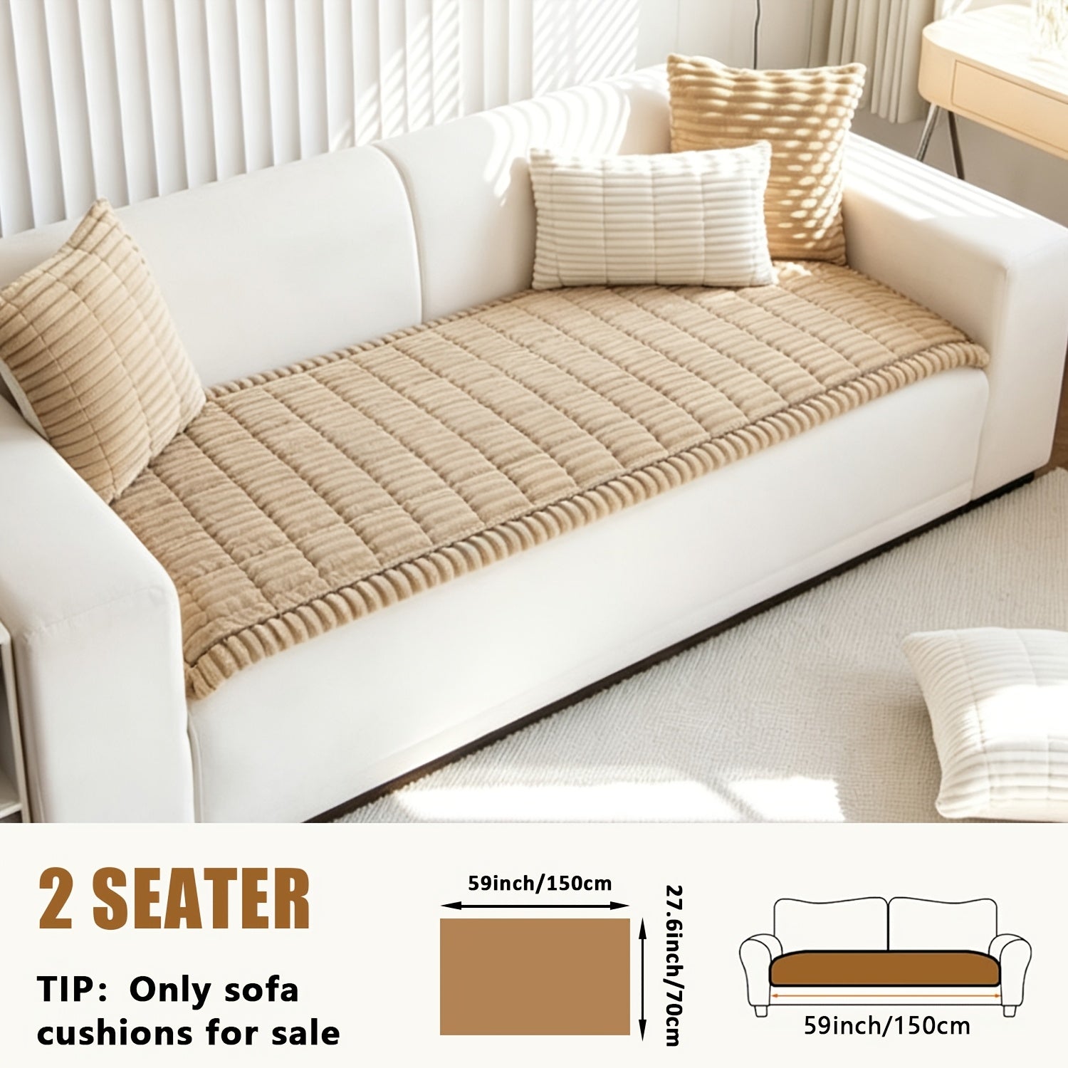 1pc Plush And Comfortable Shu Velveteen New Sofa Cushion, Washable, Easy to Install And Disassemble, Suitable for Home Protection Decorations Of Various Sofas | Wavy Edge Design | Soft And Sticky Velvet Texture