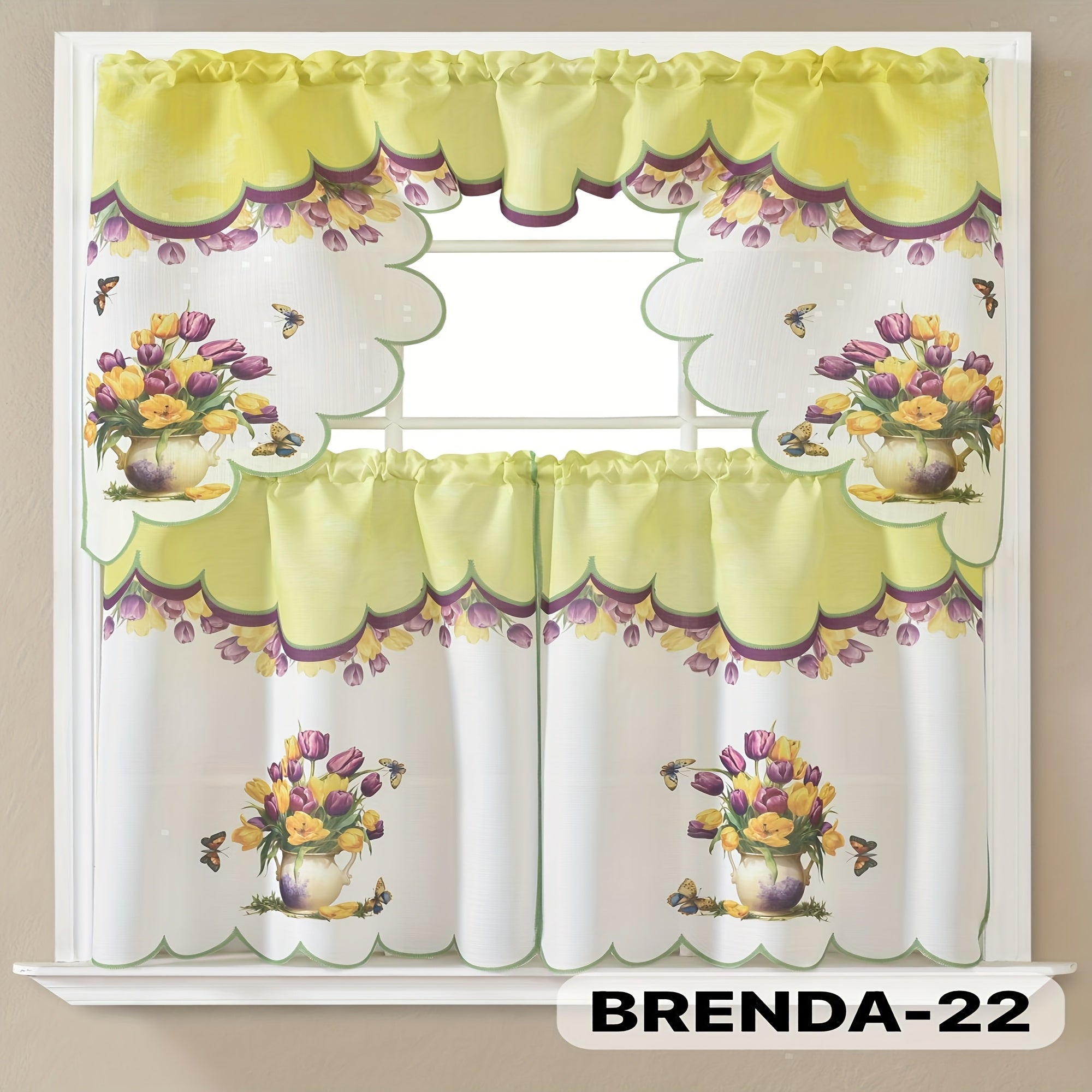 3pcs Embroidery Kitchen Curtains Set Flowers Embroidery Satin Fabric Faux Lightweight Soft Easy Care Machine Washable 49 Design Styles Available Holiday Gifts for Family Local Warehouse All Season Use Summer
