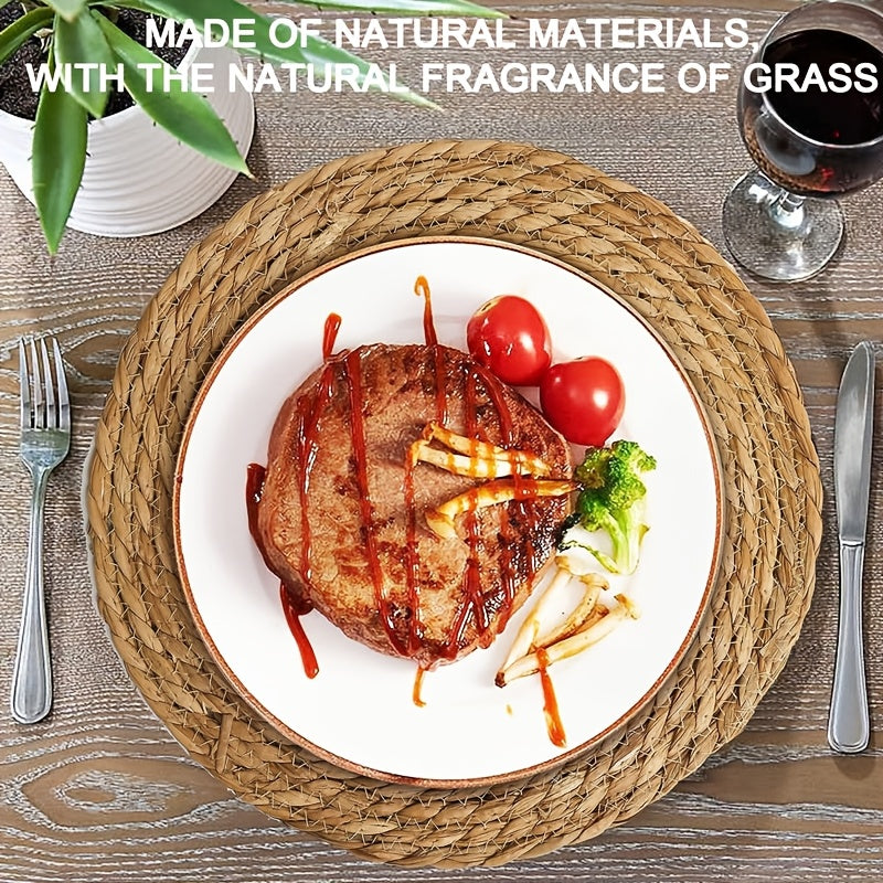 12pcs Natural Rattan Table Mats - Heat-Resistant Non-Slip Round Placemats, 11.8 Inches Rustic Bohemian Wicker Heat-Resistant Dish Mats for Kitchen & Dining Table, Holiday Party Decor (Christmas, Thanksgiving, Easter, Valentine'S