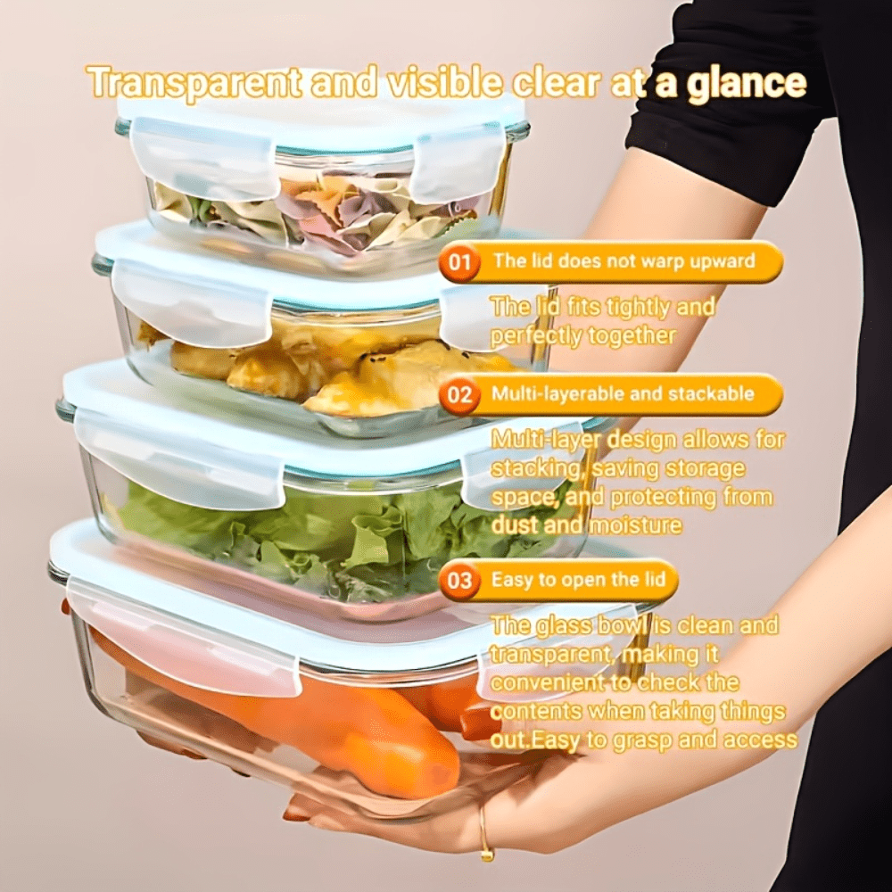 24/16pcs (12/8 Lids And 12/8 Containers) Sealed Glass Food Storage Container, Outdoor Picnic, Lunch Box, Microwave, Oven Safe, Perfect for Salads, Fruits, Vegetables, And Sandwiches, Lunch Box | Sealed Storage | Durable Glass