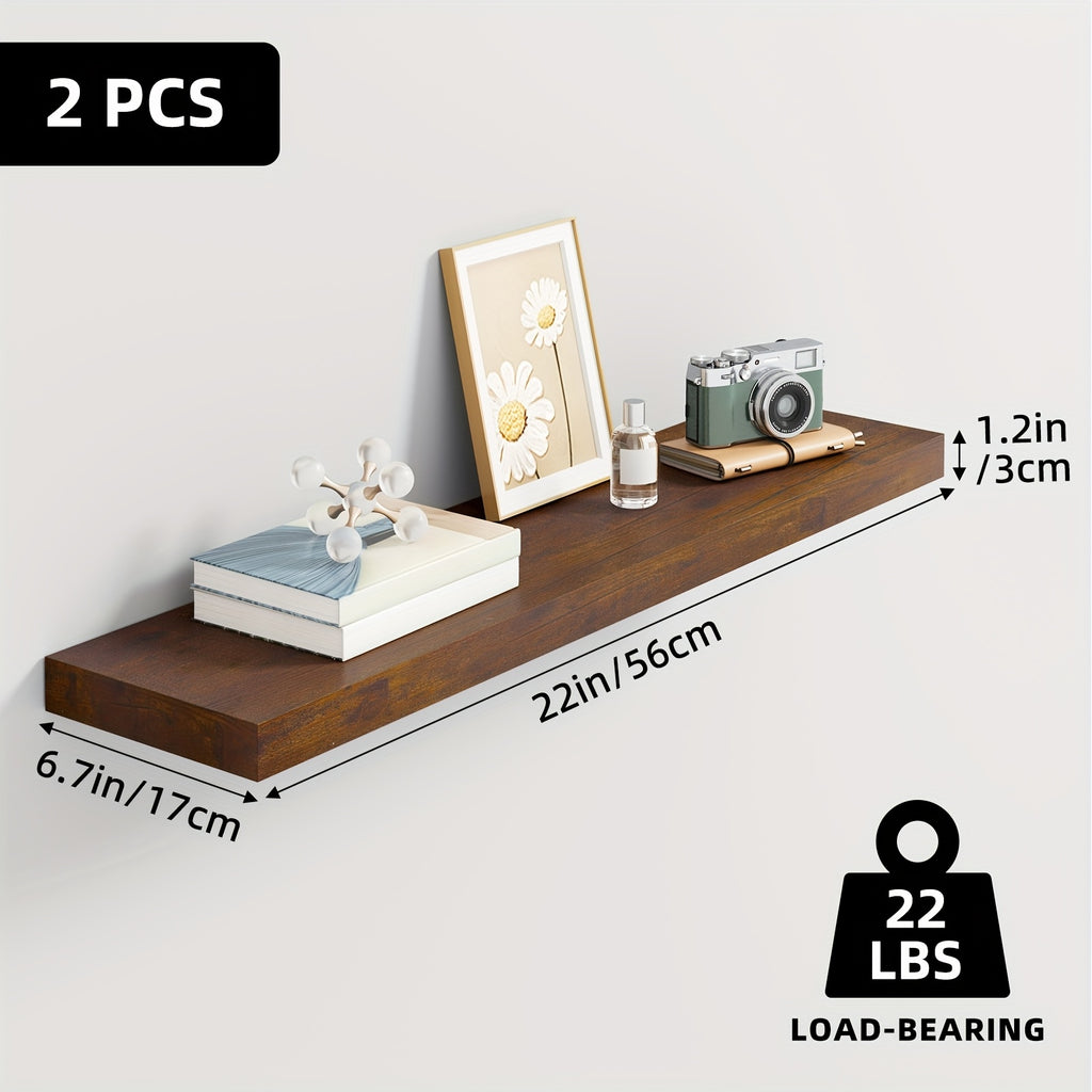 TOMNK 2/4/6pcs Set Floating Shelves, 15.7-inch/19.7-inch/22-inch Wooden Wall-Mounted Shelves, Suitable for Home Decor in Living Rooms and Kitchens, Strong Load-Bearing Capacity, Can Be Installed in Bathrooms, Bedrooms, Living Rooms, or Kitchens