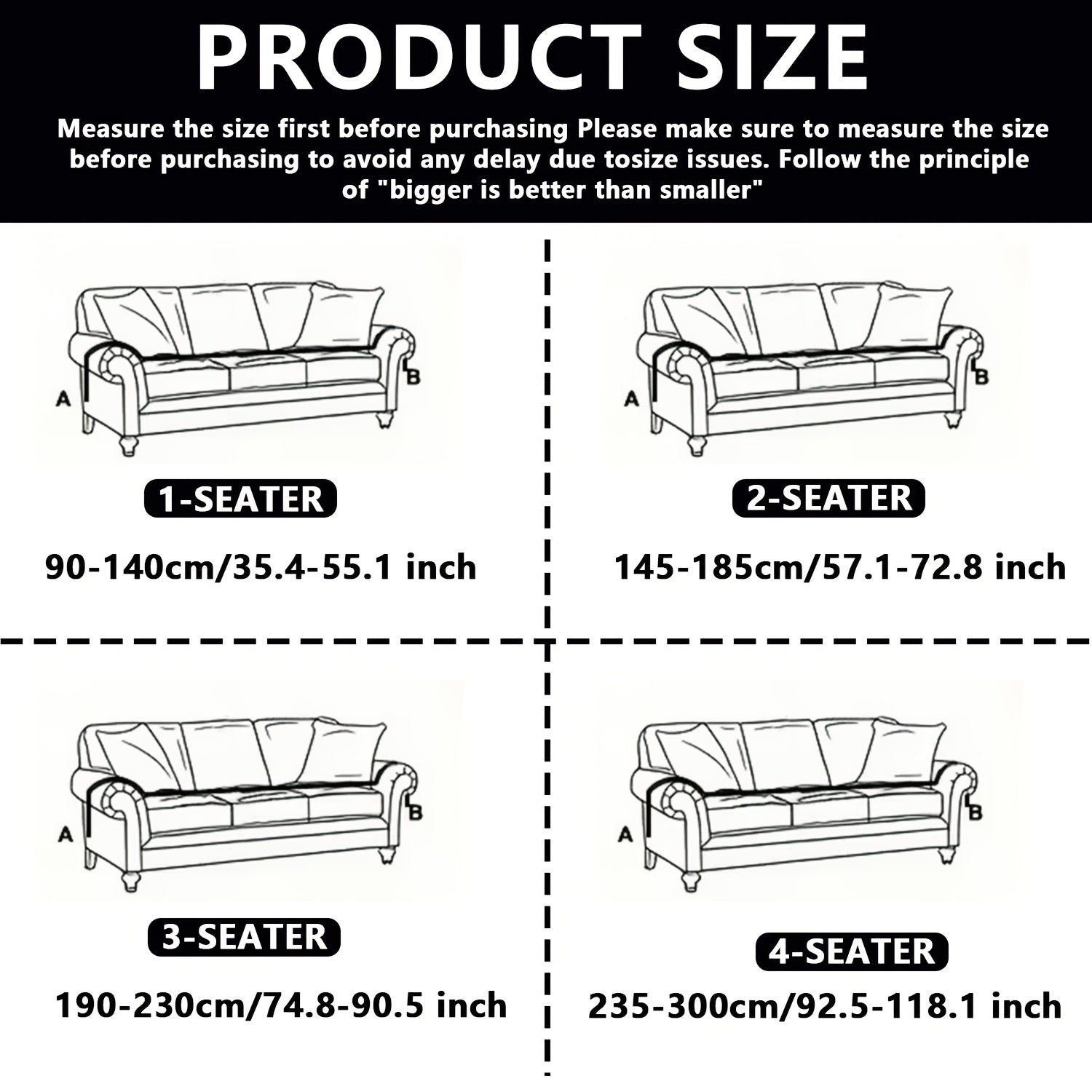 Classic Stretch Sofa Cover with Elastic Band, Milk Fiber Fabric Slipcover-Grip, Machine Washable, Polyester And Spandex, Fits Armchair to 4-Seater Sofas, International Style Throw Design