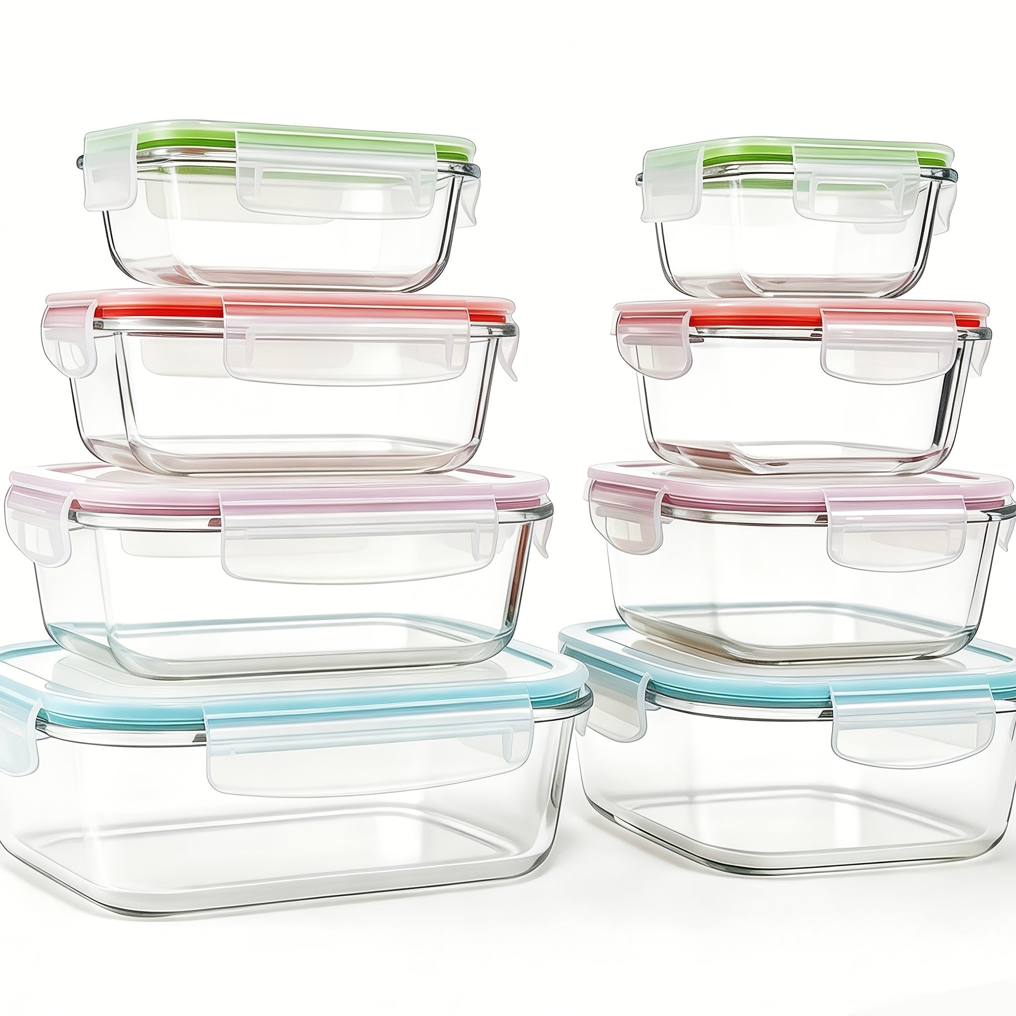 16pcs Glass Food Storage Set-perfect For Meal Prep And Kitchen Organization. Leak-proof, Airtight Glass Lunch Boxes (8 Containers + 8 Lids) Suitable For Use In The Microwave, Oven, Refrigerator, And Dishwasher. Ideal For Office Lunches.