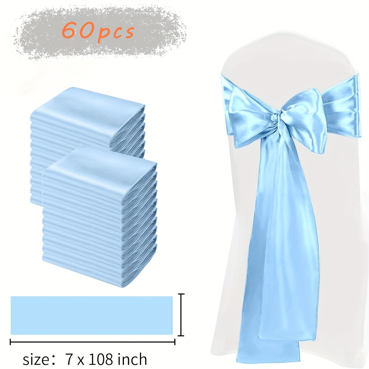 60pcs Satin Chair Sashes - 7x108 Inch Decorative Bows for Wedding, Christmas, Thanksgiving Banquet Party, Graduation & Outdoor Events (Multiple Colors)