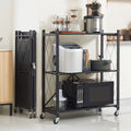 3-Layer Foldable Storage Rack with Wheels | High Load-bearing Capacity, Suitable for Garage and Kitchen Use, Black Iron Shelving Unit, Practical and Multipurpose, Utility Racks