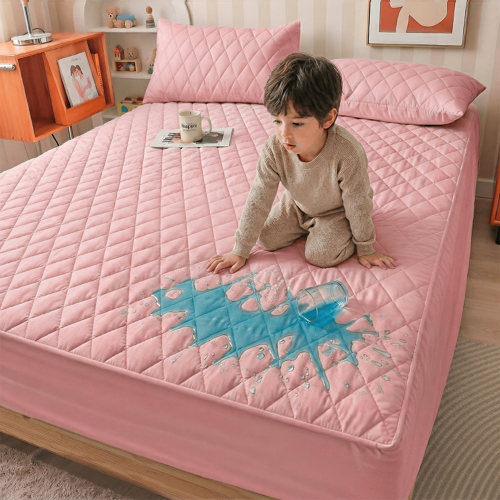 1pc Waterproof Non-Slip Kids & Children Mattress Protector, Solid Color Quilted Bed Cover with 9-15 Inches Deep Pocket, Effective Barrier & Breathable Bedding, Ideal for Bedroom, Guest Room And Hotel, Available In Random Colors (No Pillowcases)