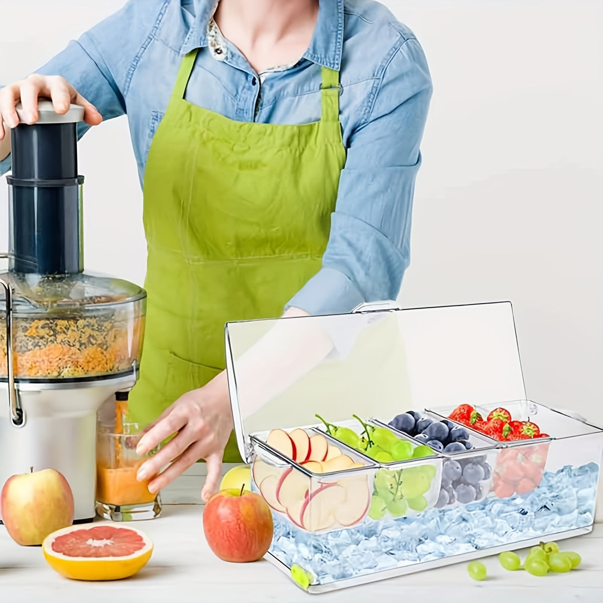 1pc Portable Chilled Fruit Storage Box, Equipped with 5 Forks And 2 Pliers, Salad Storage Box, Suitable for Entertainment Parties with Lid, Bar Decoration Rack, Detachable Box with 5 Compartments, Fruit Trays for Serving