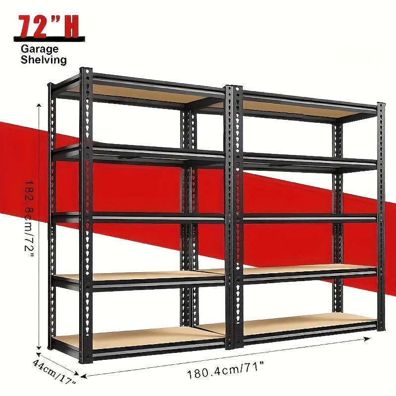 60/72in 1/2pcs Heavy-Duty Metal Shelving Unit 5-Tier 2000 Capacity, Adjustable for garage Storage Rack With Easy Assembly, Black Powder-Coated Frame &, Ideal For Garage, Basement, Pantry, Utility Shelves, for garage Shelving