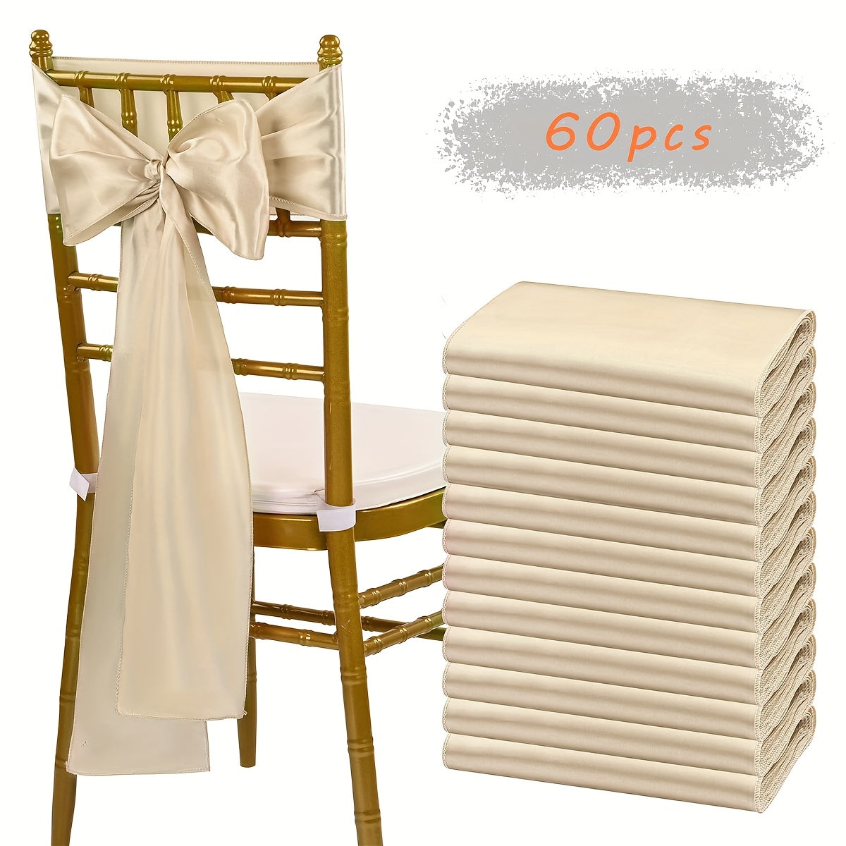 60pcs Satin Chair Sashes - 7x108 Inch Decorative Bows for Wedding, Christmas, Thanksgiving Banquet Party, Graduation & Outdoor Events (Multiple Colors)