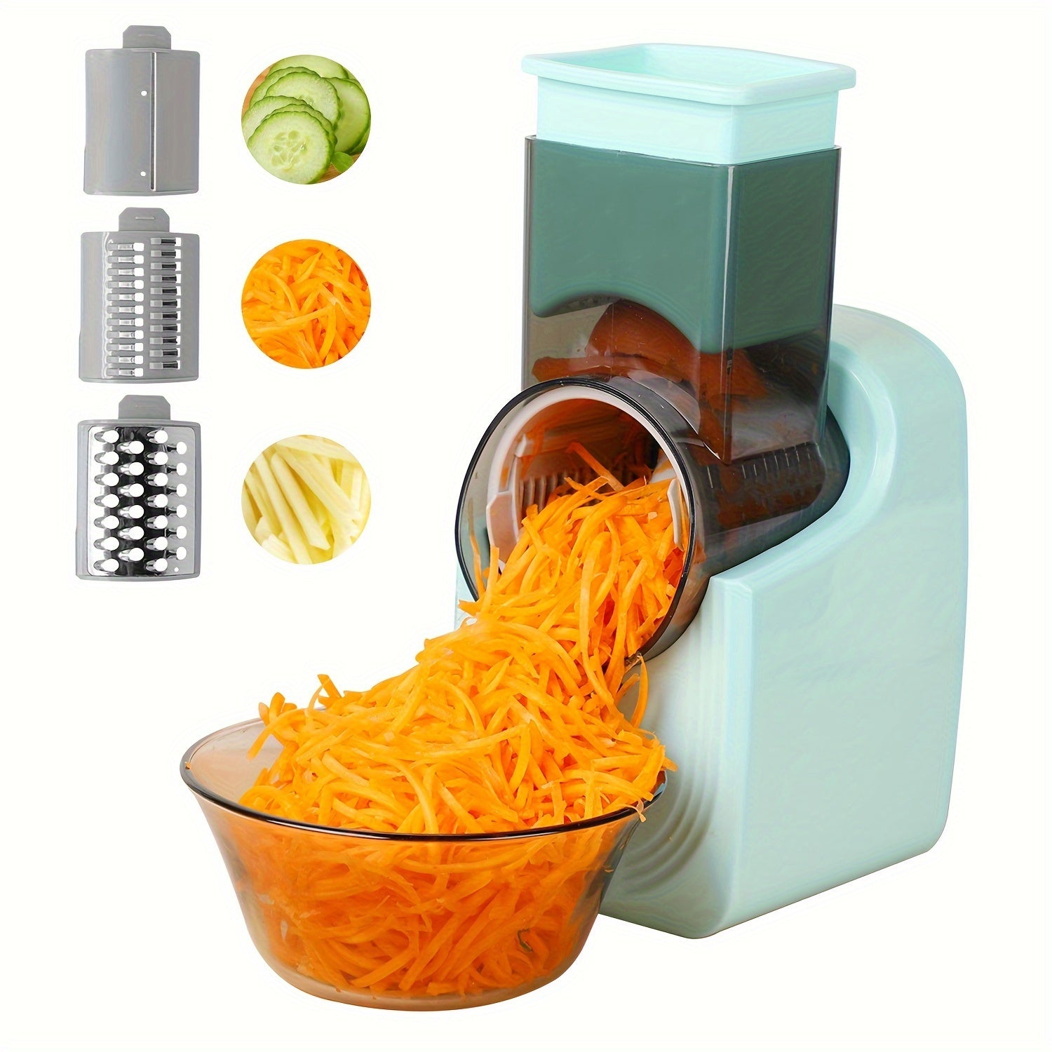 Electric Cheese Grater, Electric Slicer Shredder, Electric Vegetable Slicer Salad Maker, Fruit Cutter, Food Processor Spiralizer for Fruits Veggies with Multi Cone Blades, Stainless Steel, White