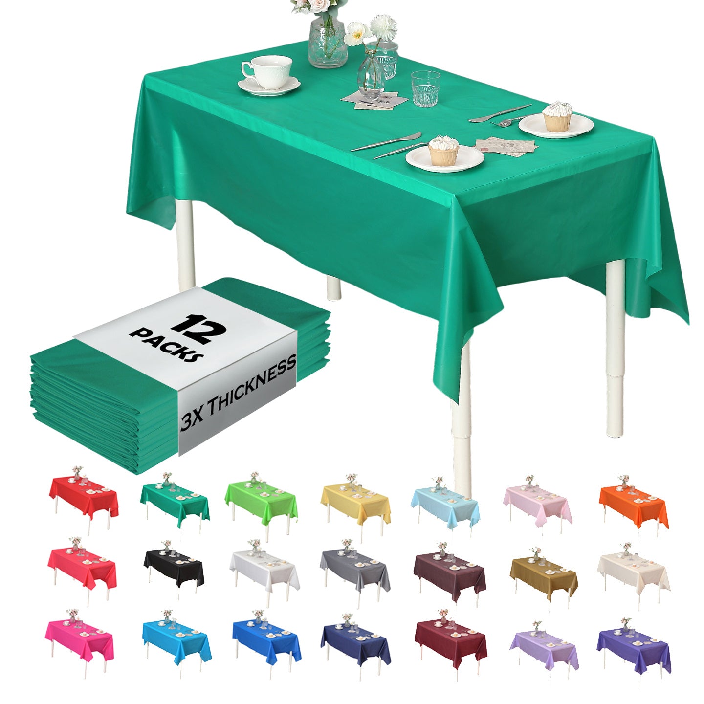 Heavy Duty Premium 12pcs Plastic Tablecloth, Disposable Tablecloth, Plastic Table Cover for Kitchen, Dinning Uses.