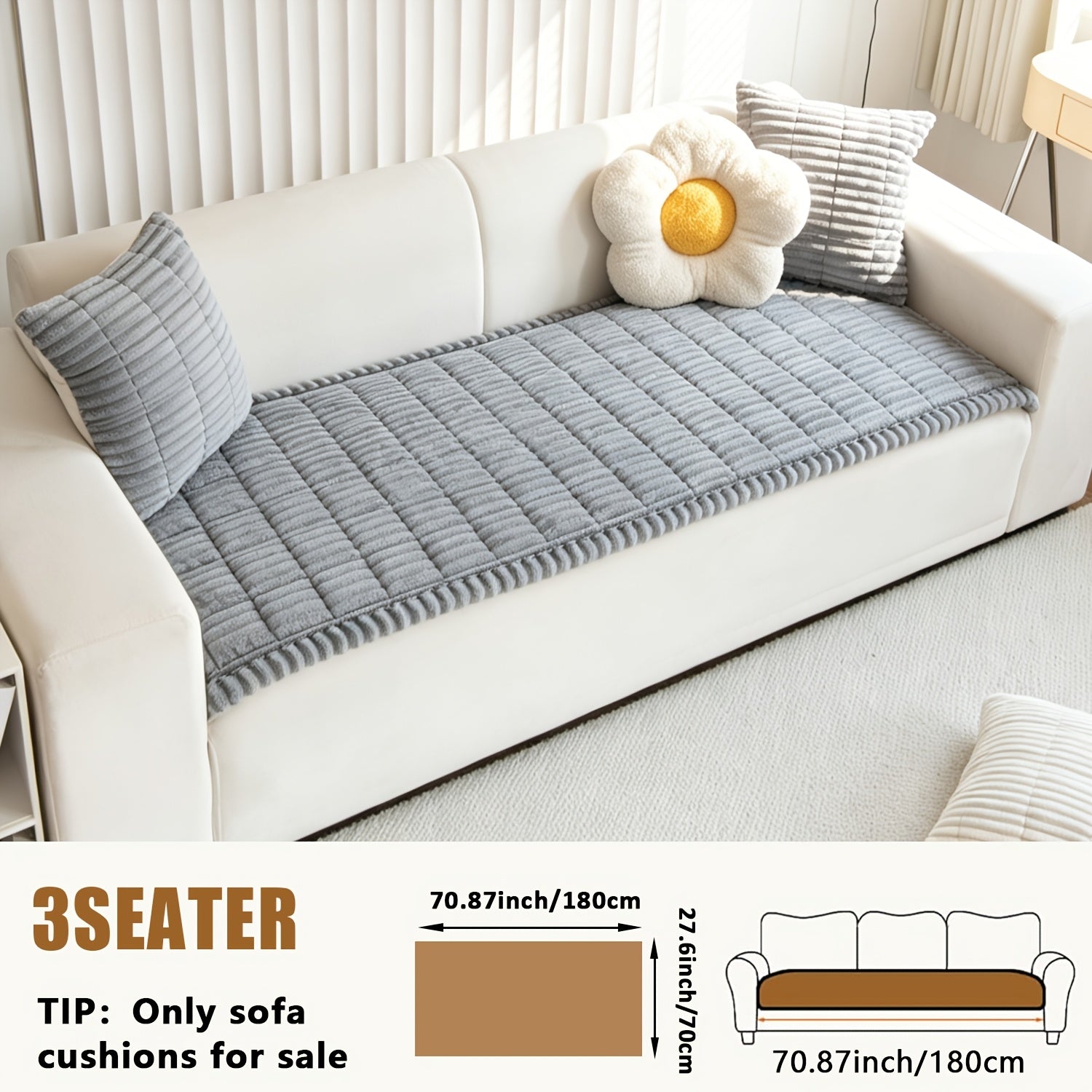 1pc Plush And Comfortable Shu Velveteen New Sofa Cushion, Washable, Easy to Install And Disassemble, Suitable for Home Protection Decorations Of Various Sofas | Wavy Edge Design | Soft And Sticky Velvet Texture