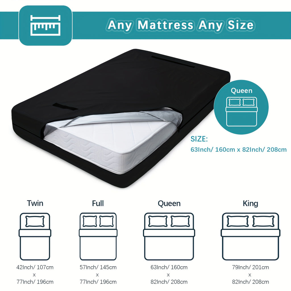 1pc Mattress Protector Cover, Heavy Duty Polyester Woven Mattress Bag for Moving and Storage, 180-200 g/㎡, Black, Zipper Closure, Machine Washable, Reusable with Handles