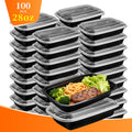 100pcs (50 Containers & 50 Lids) Black Rectangular Meal Prep Containers 28oz - Stackable & Leakproof Food Storage Container Set, Disposable Bento Box - Ideal for Food Trucks, Home Leftovers, Work Lunches, Takeout, Meal Prep & Party Catering - Microwave/Di